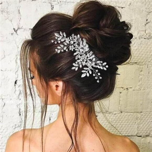 Accessories - Bride Wedding Hair Comb Pearl Flower Hair Piece Rhinestone Silver Headpiece